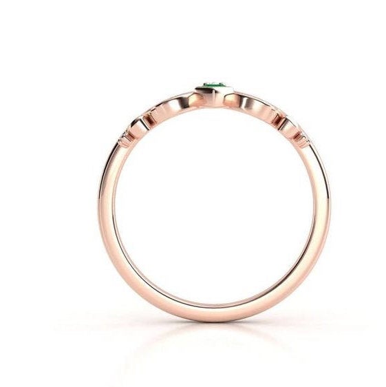 Emerald ring. Diamond engagement ring. Rose gold tiara crown ring. Rose gold ring.