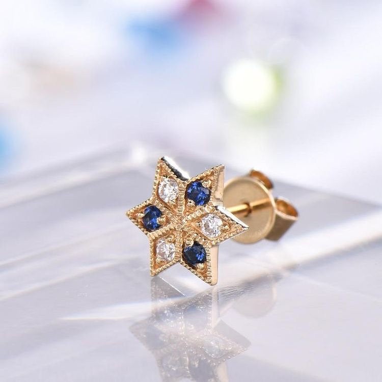 Moissanite Sapphire Earrings Studs For Women Natural VS Blue Sapphire Charles & Colvard Moissanite Earrings Yellow Gold 14k/18k Available