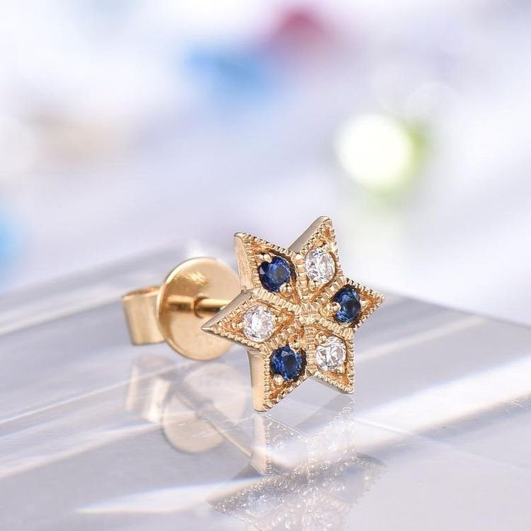 Moissanite Sapphire Earrings Studs For Women Natural VS Blue Sapphire Charles & Colvard Moissanite Earrings Yellow Gold 14k/18k Available