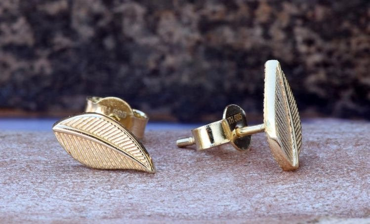 Leaf earrings gold,Tiny Stud Earrings,Women Earrings,Birthday gift,Holidays gifts,Graduation gift,Hypoallergenic studs,gift for her