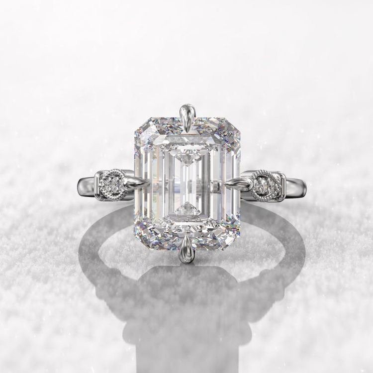 Emerald Cut Engagement Ring 4 ct Moissanite Emerald Cut Art deco diamond ring 1.5 mm band cathedral ring