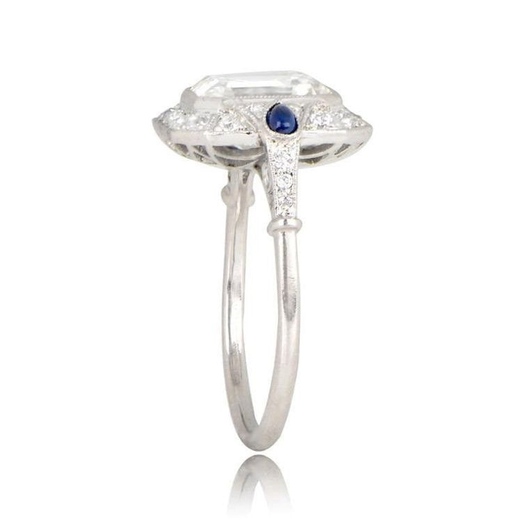 2.60 Carat Emerald-Cut Diamond Engagement Ring Decorated with Pear Sapphires - GIA Certified