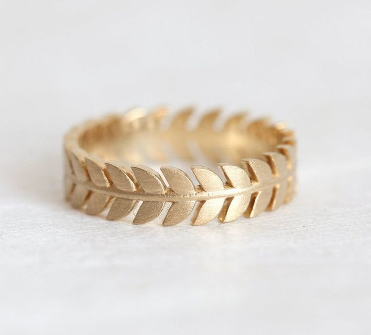 Yellow Gold Wedding Ring, Leaf Wedding Band, Wedding Ring with Leaves, Gold Leaf Ring 9k 14k 18k