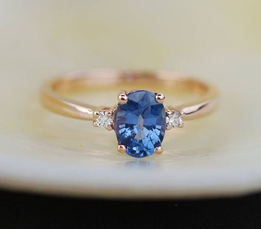 Blue sapphire engagement ring,Promise ring, Oval engagement ring,diamond  engagement ring,Gemstone ring,promise Anniversary ring