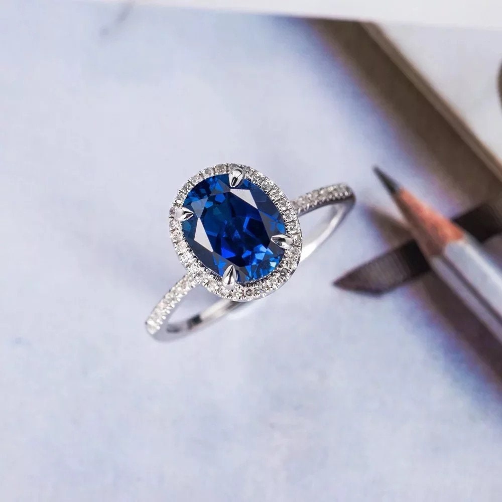 Oval sapphire engagement ring, Oval blue gemstone  engagement ring, Diamond  engagement ring, Gemstone ring, Promise Anniversary ring