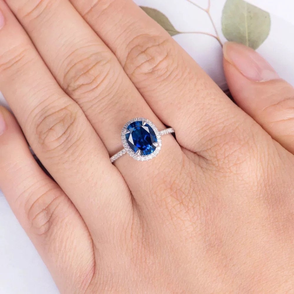 Oval sapphire engagement ring, Oval blue gemstone  engagement ring, Diamond  engagement ring, Gemstone ring, Promise Anniversary ring