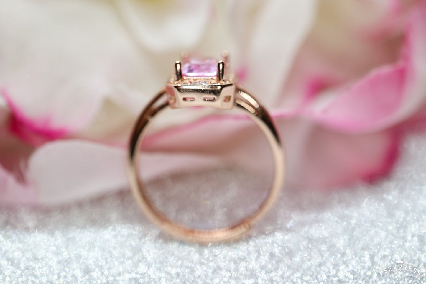 Pink tourmaline  and diamond ring, emerald cut ring, Rose gold diamond ring, engagement ring for her