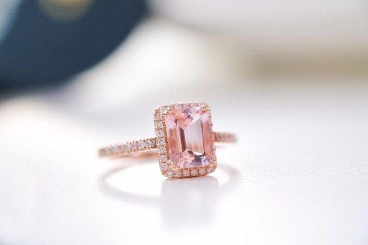 2 Carat Morganite Engagement Ring Pink Stone Engagement Ring Pink Stone Ring Morganite Ring Rose Gold Ring Diamond Ring Morganite Halo