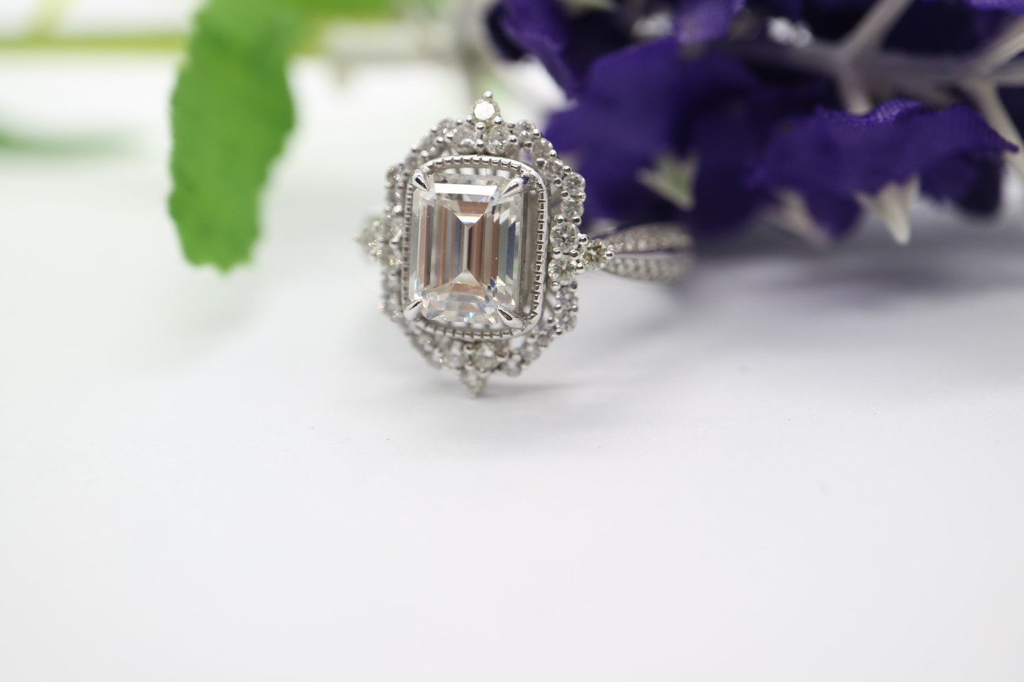 2ct Emerald cut moissanite ring, Art deco style moissanite ring set, Diamond ring, Handmade jewellery, Vintage  inspired  ring