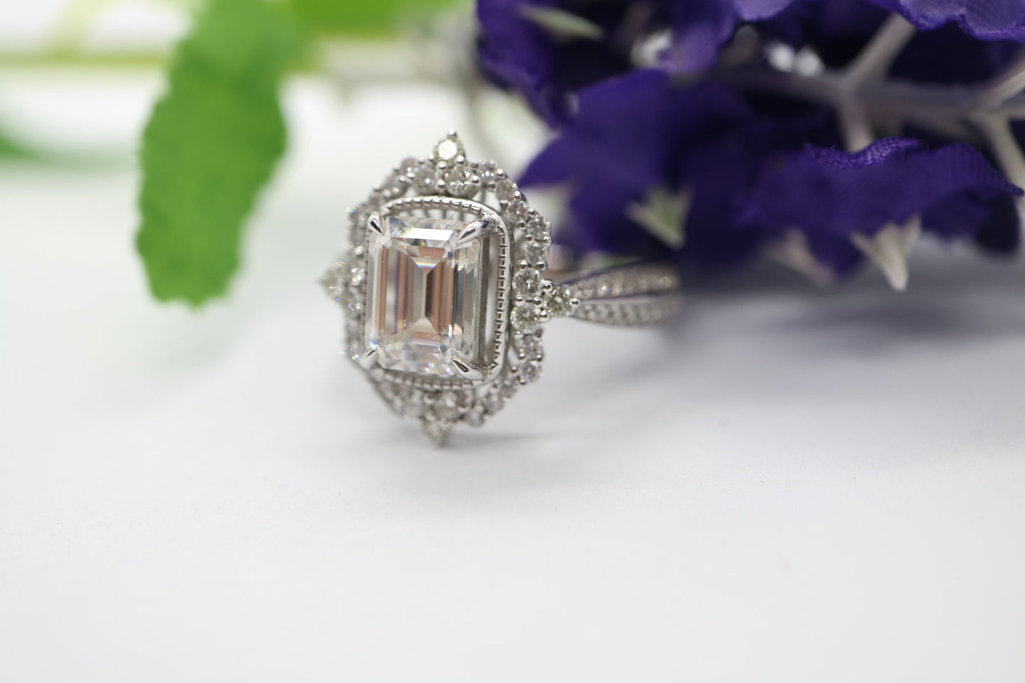 2ct Emerald cut moissanite ring, Art deco style moissanite ring set, Diamond ring, Handmade jewellery, Vintage  inspired  ring