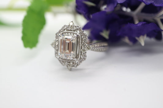 2ct Emerald cut moissanite ring, Art deco style moissanite ring set, Diamond ring, Handmade jewellery, Vintage  inspired  ring