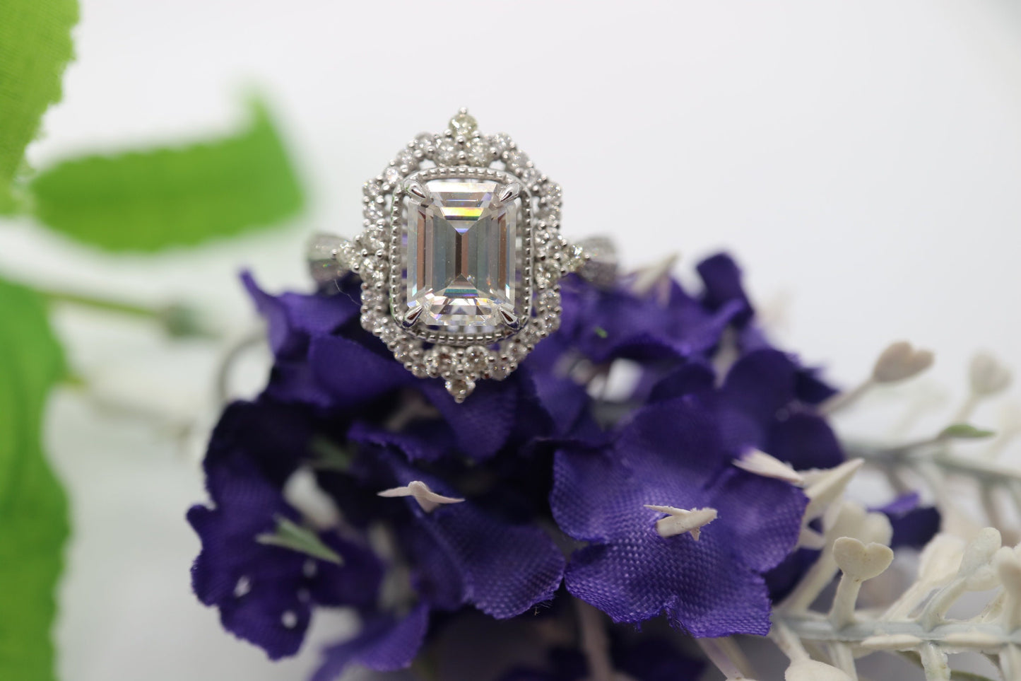 2ct Emerald cut moissanite ring, Art deco style moissanite ring set, Diamond ring, Handmade jewellery, Vintage  inspired  ring