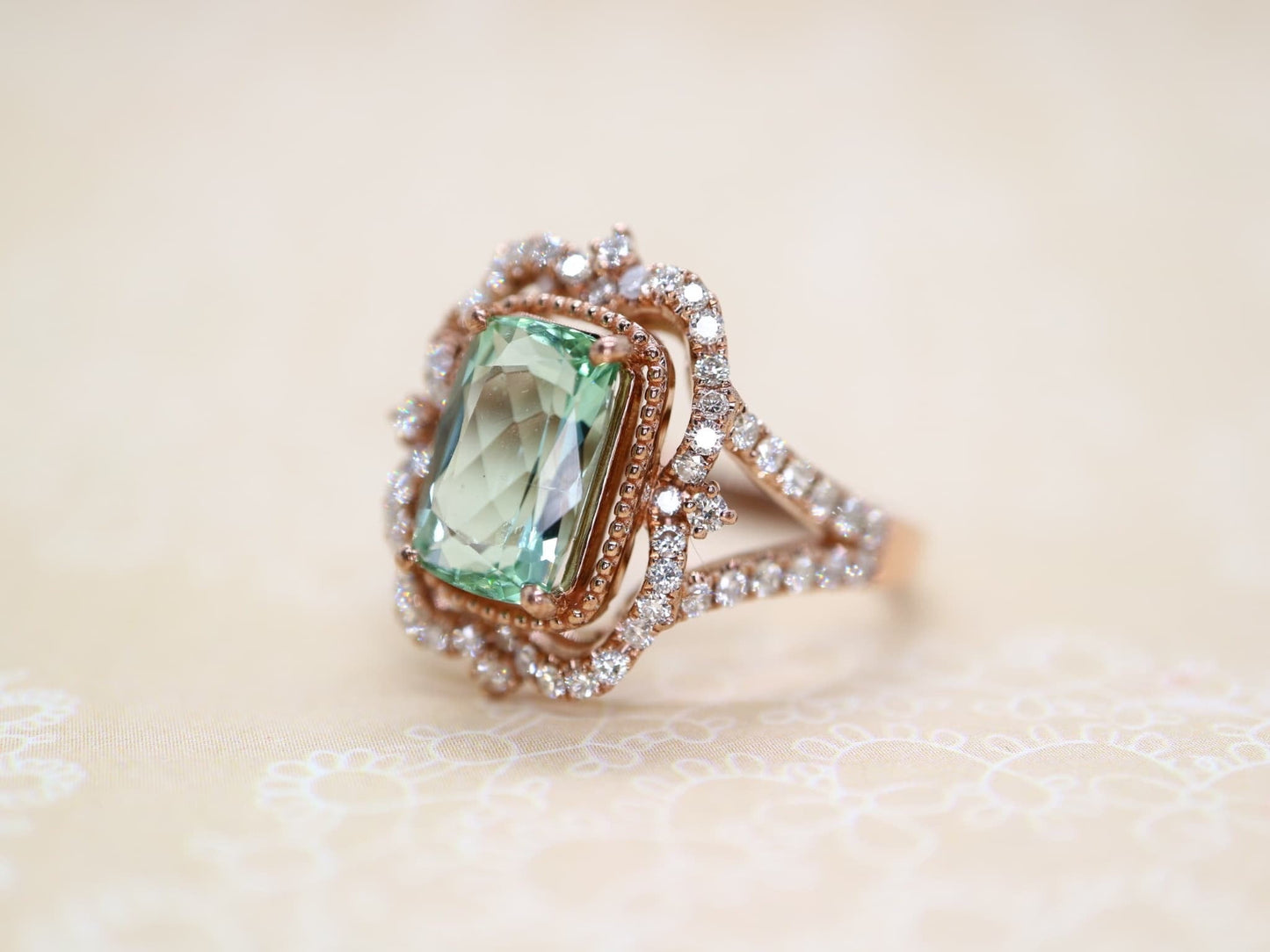 Vintage diamond and tormaline ring set,October birthstone ring,diamond  promise anniversary ring