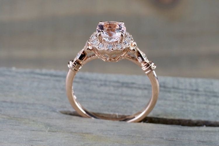 Pink Morganite ring,Vintage Diamonds Ring