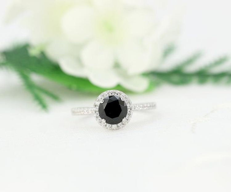 White gold diamond ring,black gemstone ring,spinal diamond ring,