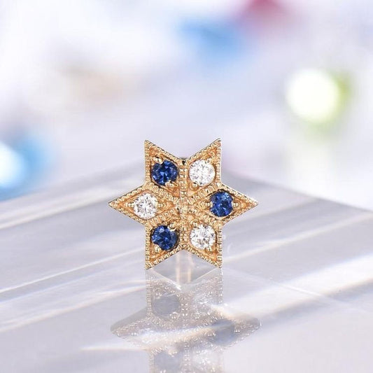 Moissanite Sapphire Earrings Studs For Women Natural VS Blue Sapphire Charles & Colvard Moissanite Earrings Yellow Gold 14k/18k Available