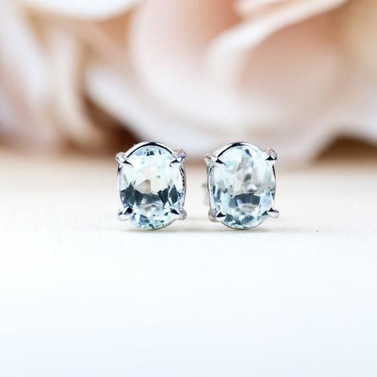 Aquamarine Earrings, March Birthstone Jewelry, Stud Earrings, push present, Conflict Free, Bridal Jewelry, Something Blue Wedding