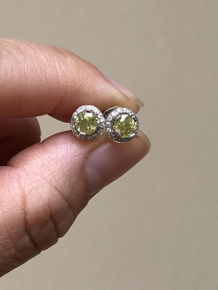 Diamond Halo Earrings, Yellow, Stud, Sphene Jewelry, Yellow Sapphire, Maid of Honor Gift, mothers day gift