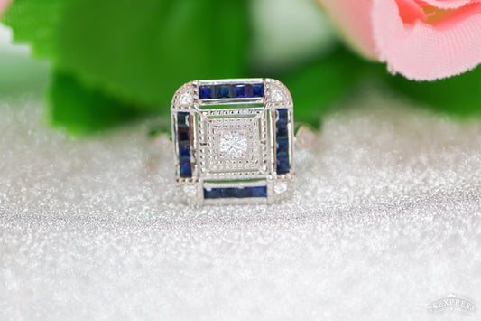 Art deco engagement ring, Vintage sapphire ring,  Vintage inspired ring, Antique sapphire ring