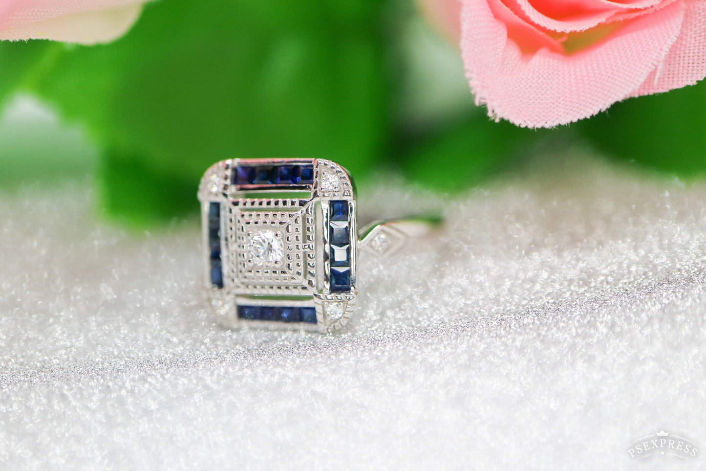 Art deco engagement ring, Vintage sapphire ring,  Vintage inspired ring, Antique sapphire ring