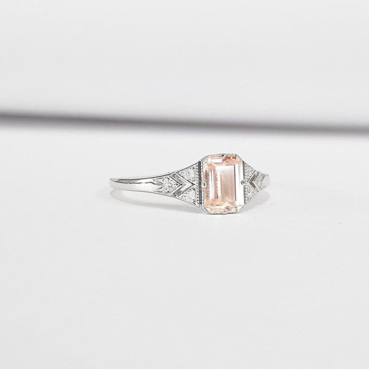 Champagne morganite and diamond handmade engagement ring in rose/white/yellow gold for her