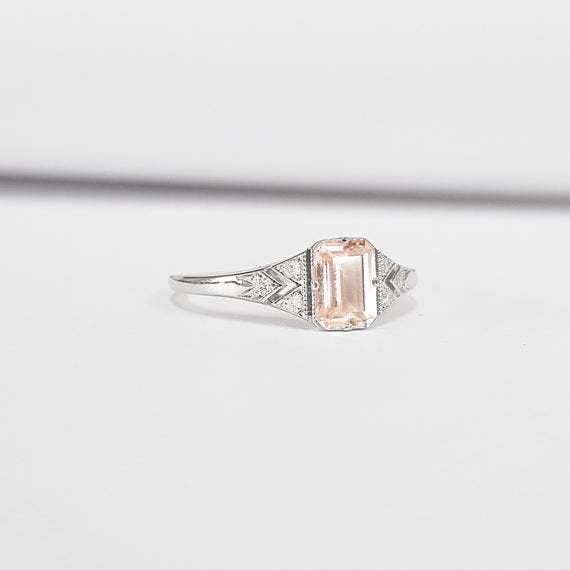 Champagne morganite and diamond handmade engagement ring in rose/white/yellow gold for her