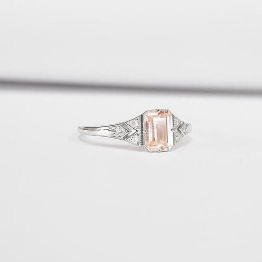 Champagne morganite and diamond handmade engagement ring in rose/white/yellow gold for her