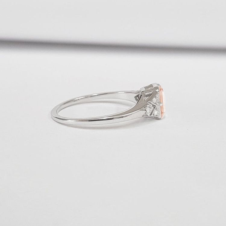 Champagne morganite and diamond handmade engagement ring in rose/white/yellow gold for her