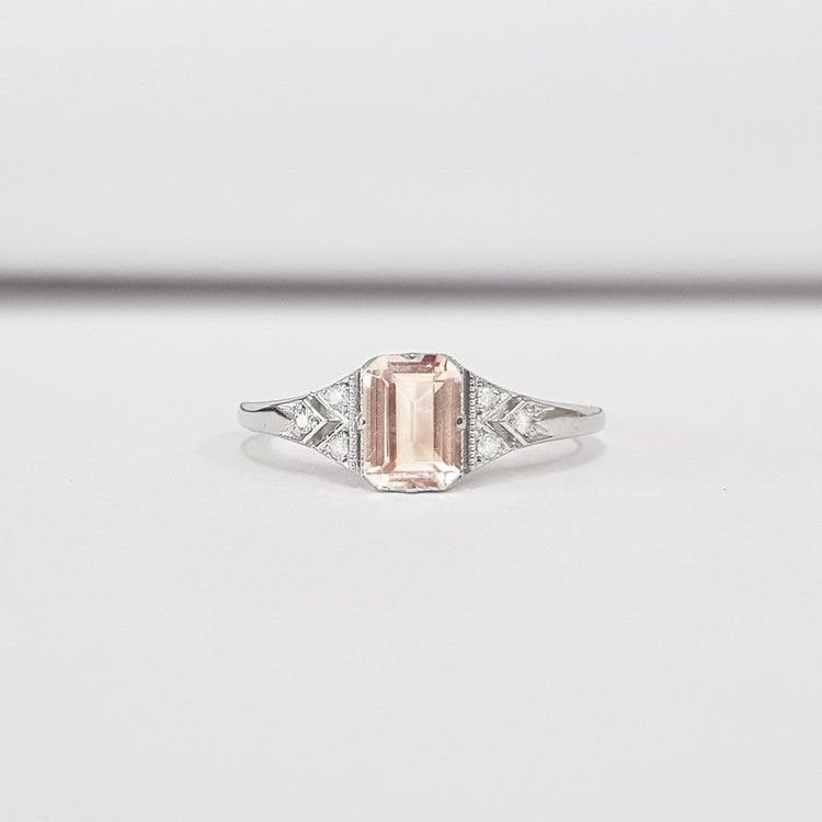 Champagne morganite and diamond handmade engagement ring in rose/white/yellow gold for her