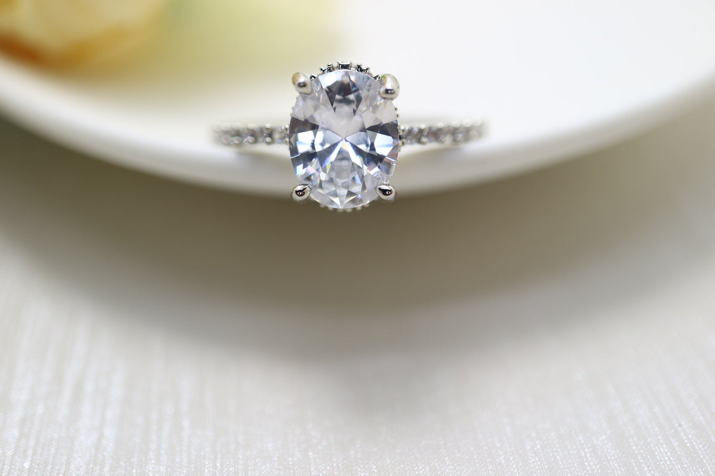 Moissanite engagement ring, Wedding for her, 14k White gold oval moissanite ring