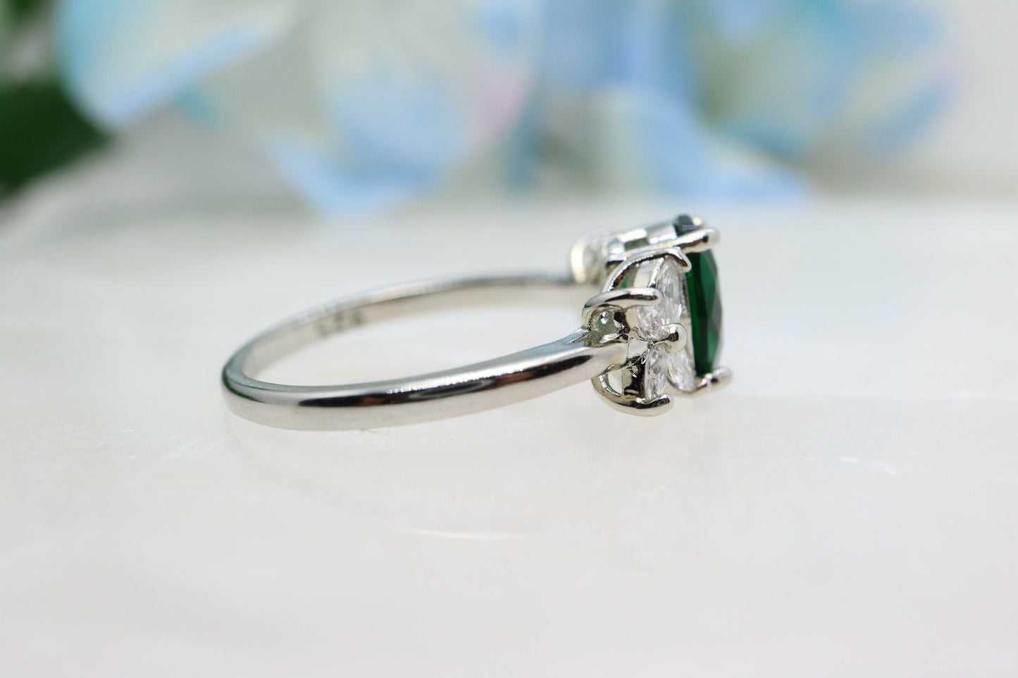 Oval emerald engagement ring, 14k White gold lab emerald ring, Vintage wedding and engagement  ring