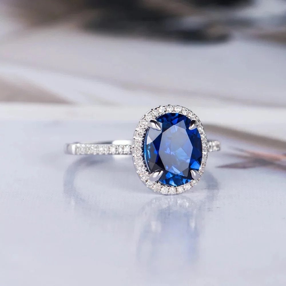 Oval sapphire engagement ring, Oval blue gemstone  engagement ring, Diamond  engagement ring, Gemstone ring, Promise Anniversary ring