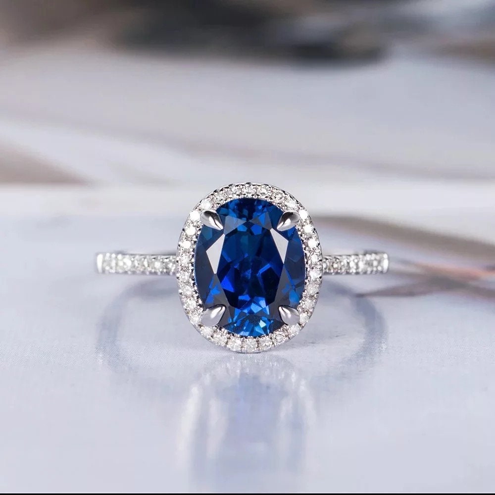 Oval sapphire engagement ring, Oval blue gemstone  engagement ring, Diamond  engagement ring, Gemstone ring, Promise Anniversary ring