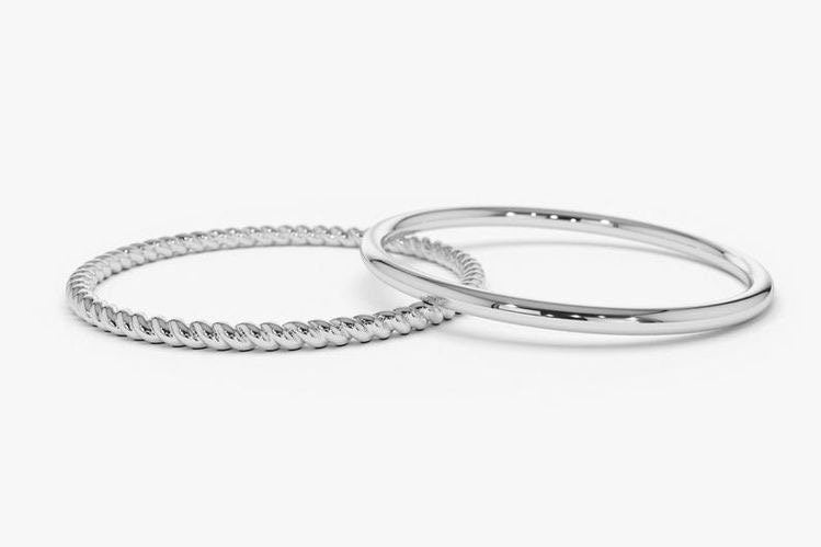 Stacking Set of Rings/Wedding Ring Set/ silver Wedding Band Set/1MM Round Wedding Band with 1.2MM Twisted Rope Ring(In stock)