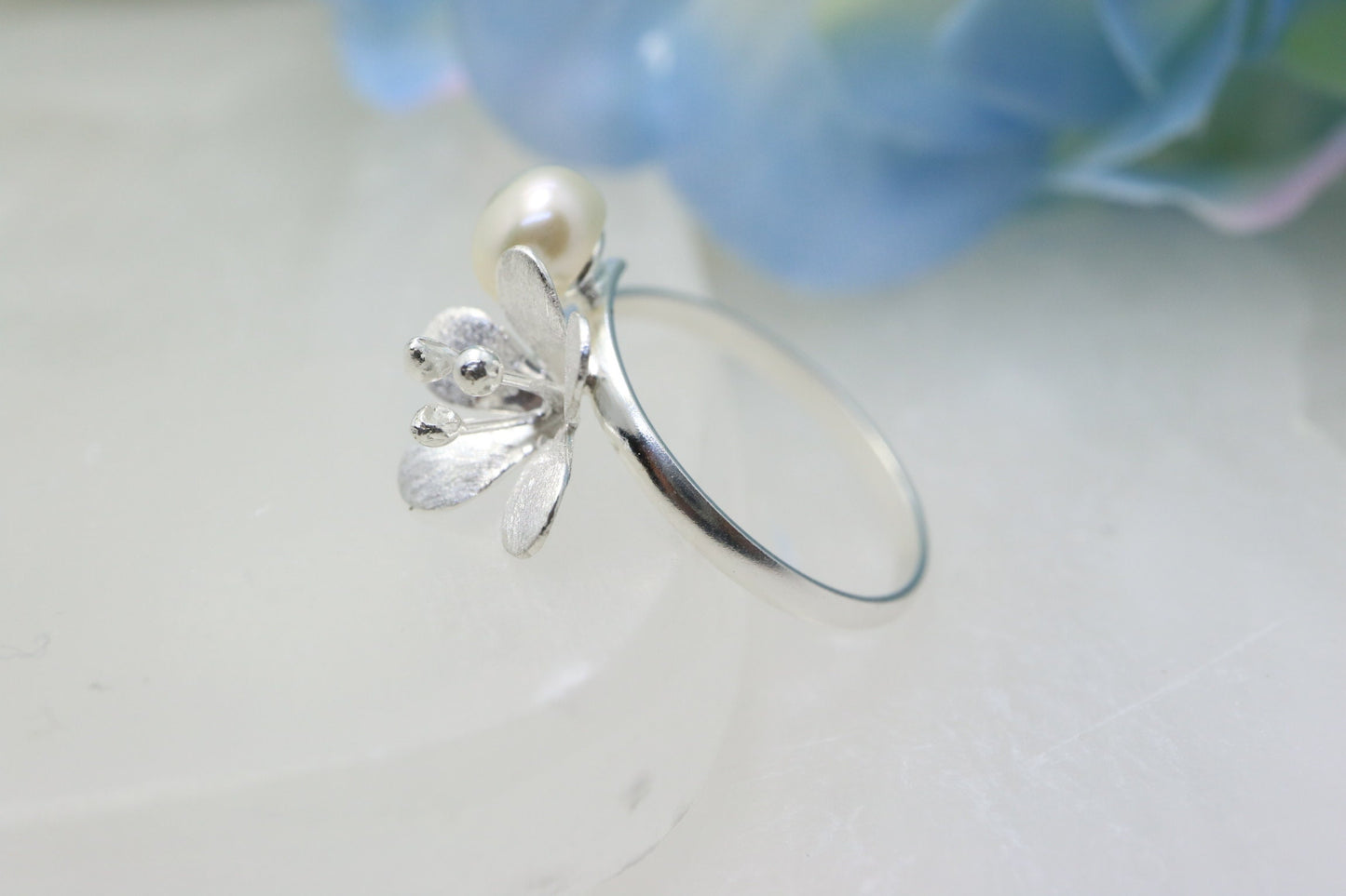 Silver pearl ring, gifts for her, silver ring design for women