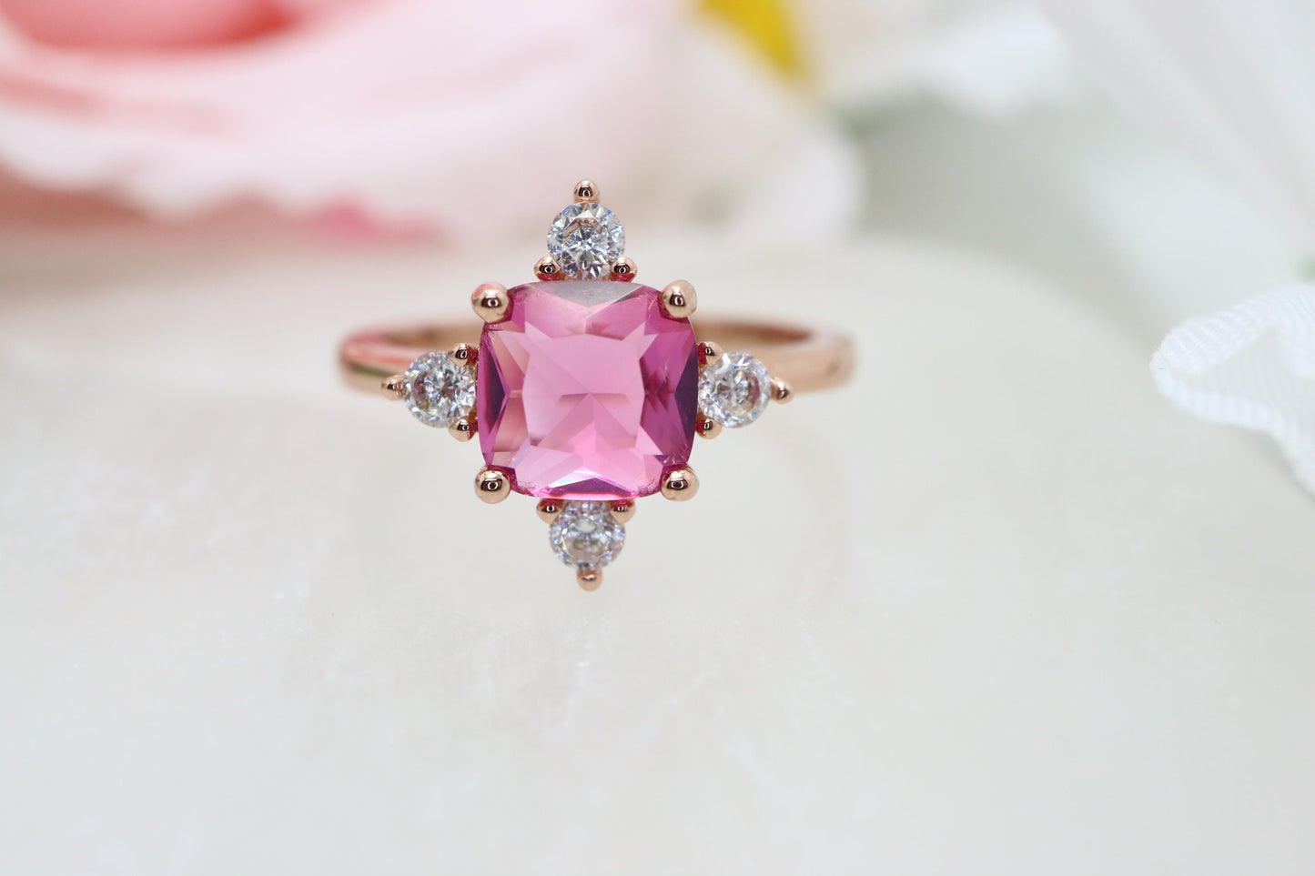 Asscher cut engagement ring, Asscher cut tourmaline and diamond ring