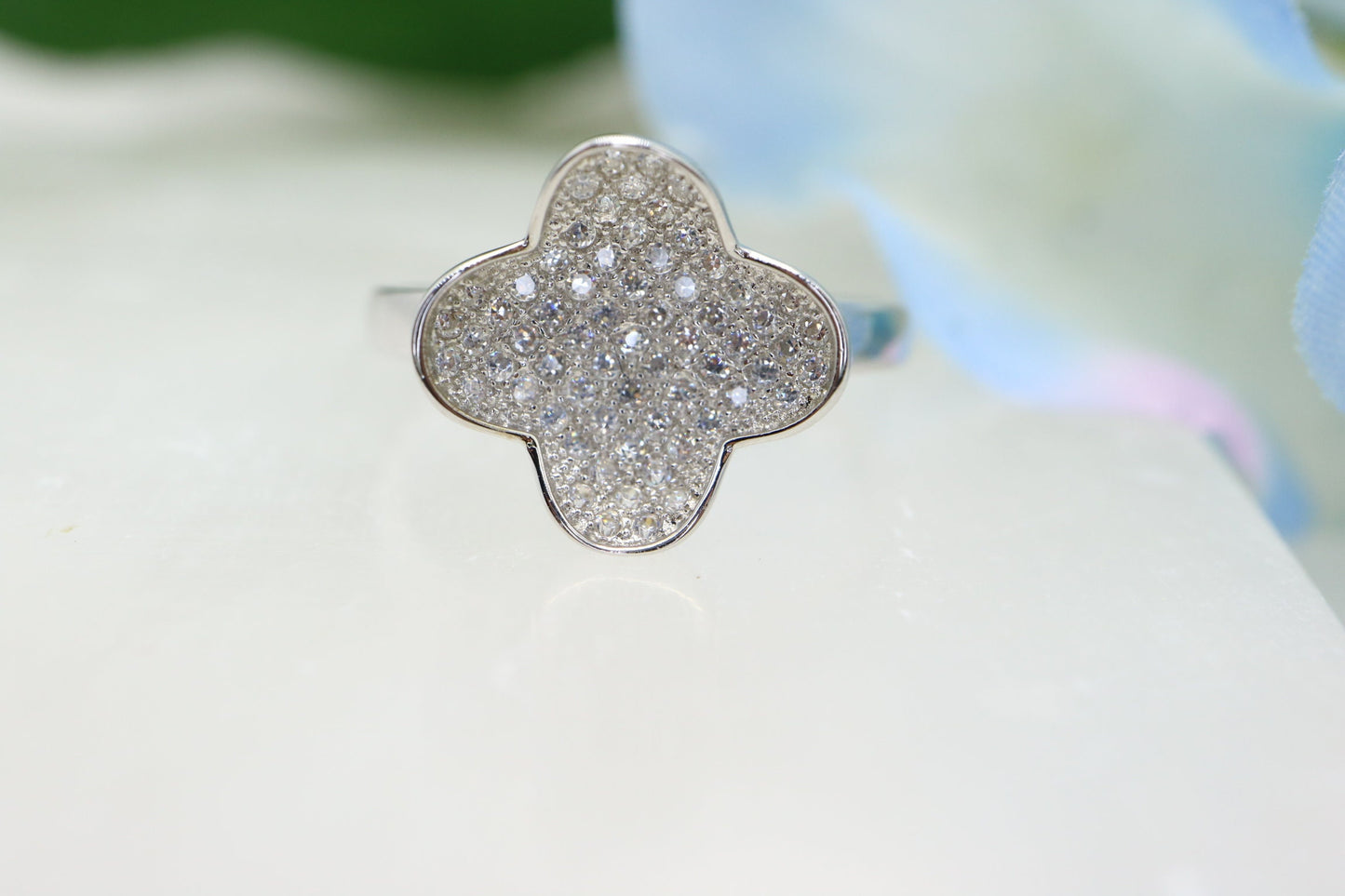 925 Sterling silver ring, Sterling  flower ring, CZ ring, Anniversary gift, Gift for her