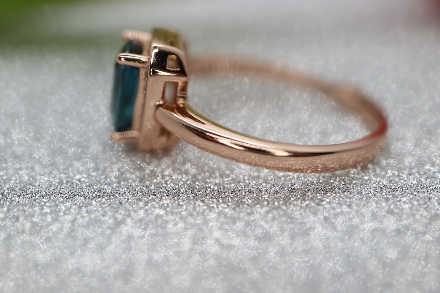 Blue tourmaline ring, Emerald cut ring, Classic diamond halo ring, Rose gold classic engagement ring, Emerald blue gemstone