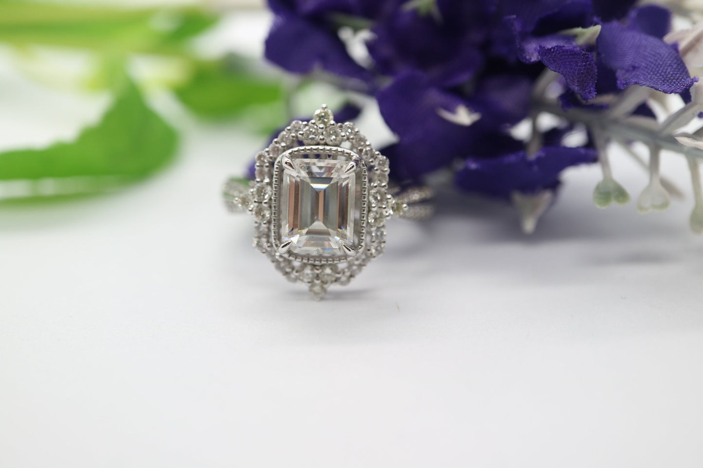 2ct Emerald cut moissanite ring, Art deco style moissanite ring set, Diamond ring, Handmade jewellery, Vintage  inspired  ring