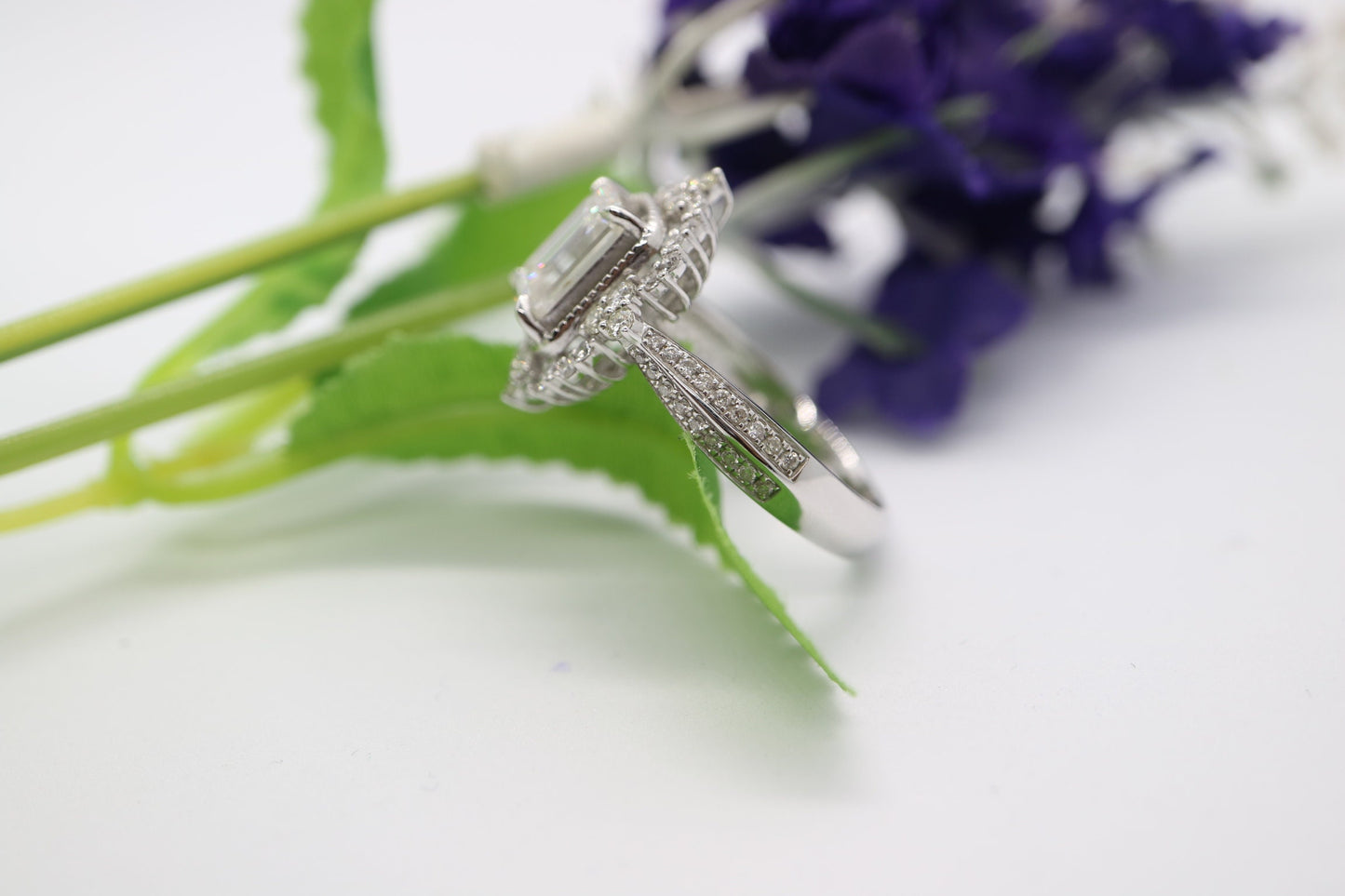 2ct Emerald cut moissanite ring, Art deco style moissanite ring set, Diamond ring, Handmade jewellery, Vintage  inspired  ring