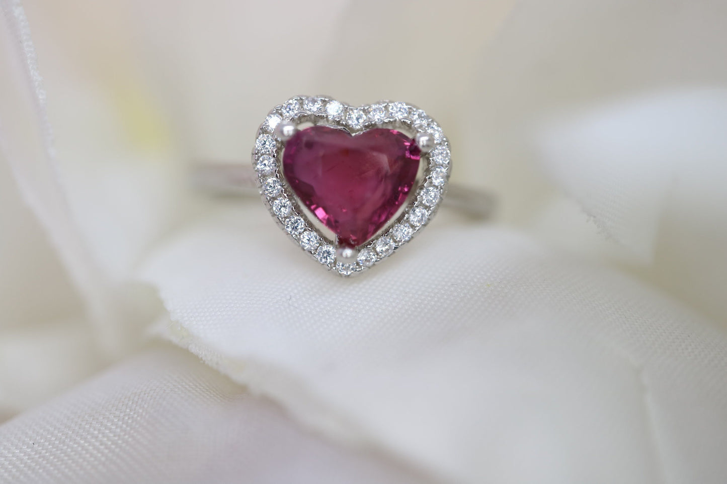 Ruby engagement ring,  white gold  diamond ring, heart halo ring, Anniversary Promise Ring, art deco Birthstone Ring, rings for women