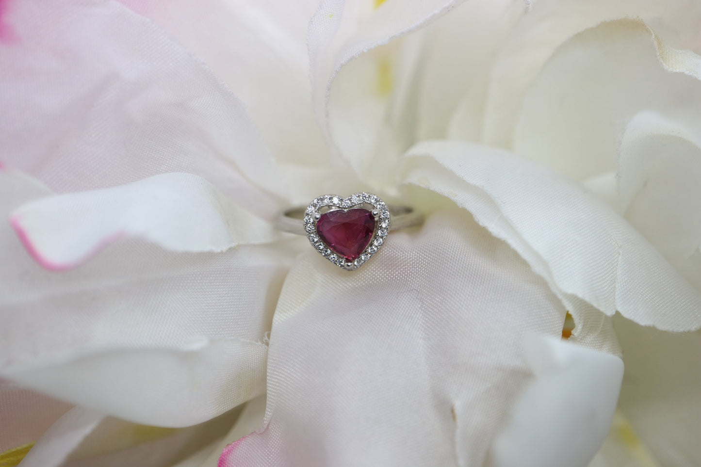 Ruby engagement ring,  white gold  diamond ring, heart halo ring, Anniversary Promise Ring, art deco Birthstone Ring, rings for women