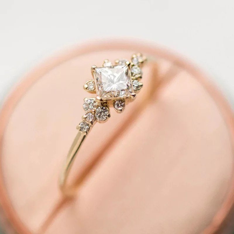 Moissanite diamond ring, 14k solitaire gold Engagement Ring, proposal ring forever one ring, valentine's Day Gift for her