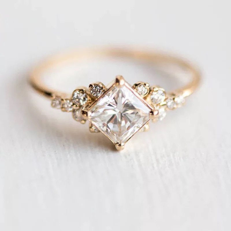 Moissanite diamond ring, 14k solitaire gold Engagement Ring, proposal ring forever one ring, valentine's Day Gift for her