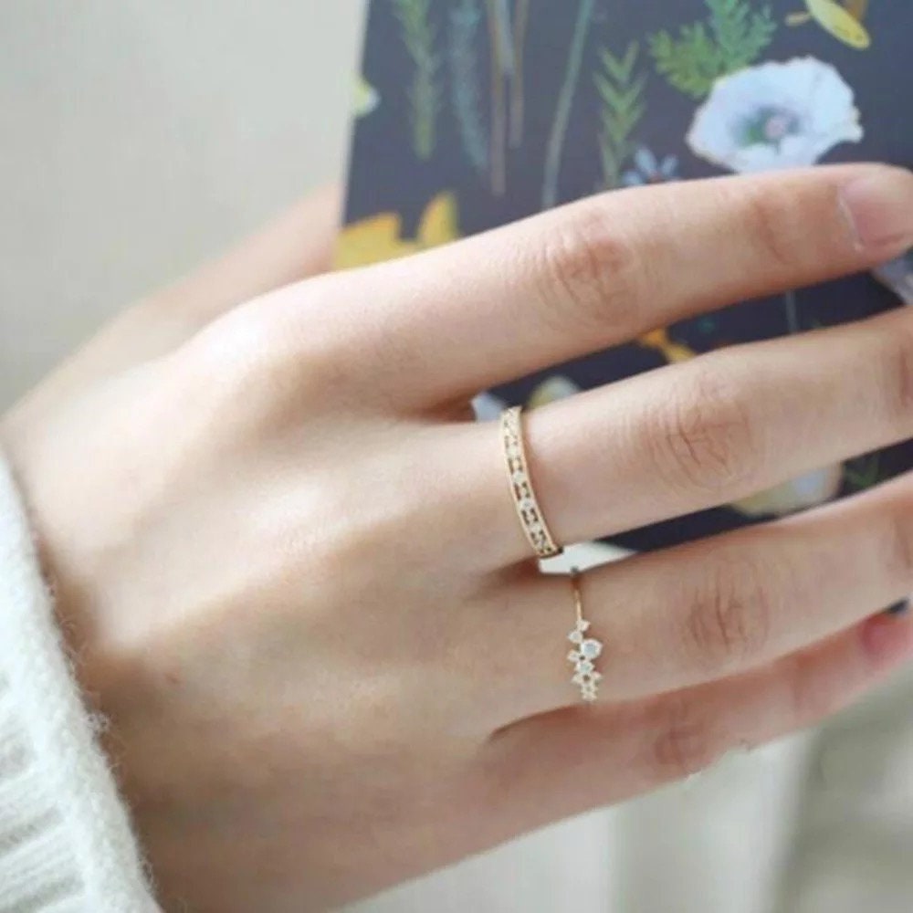 Lovely cocktail ring, Diamond wedding band, 14k gold dainty delicate minimal diamond Ring