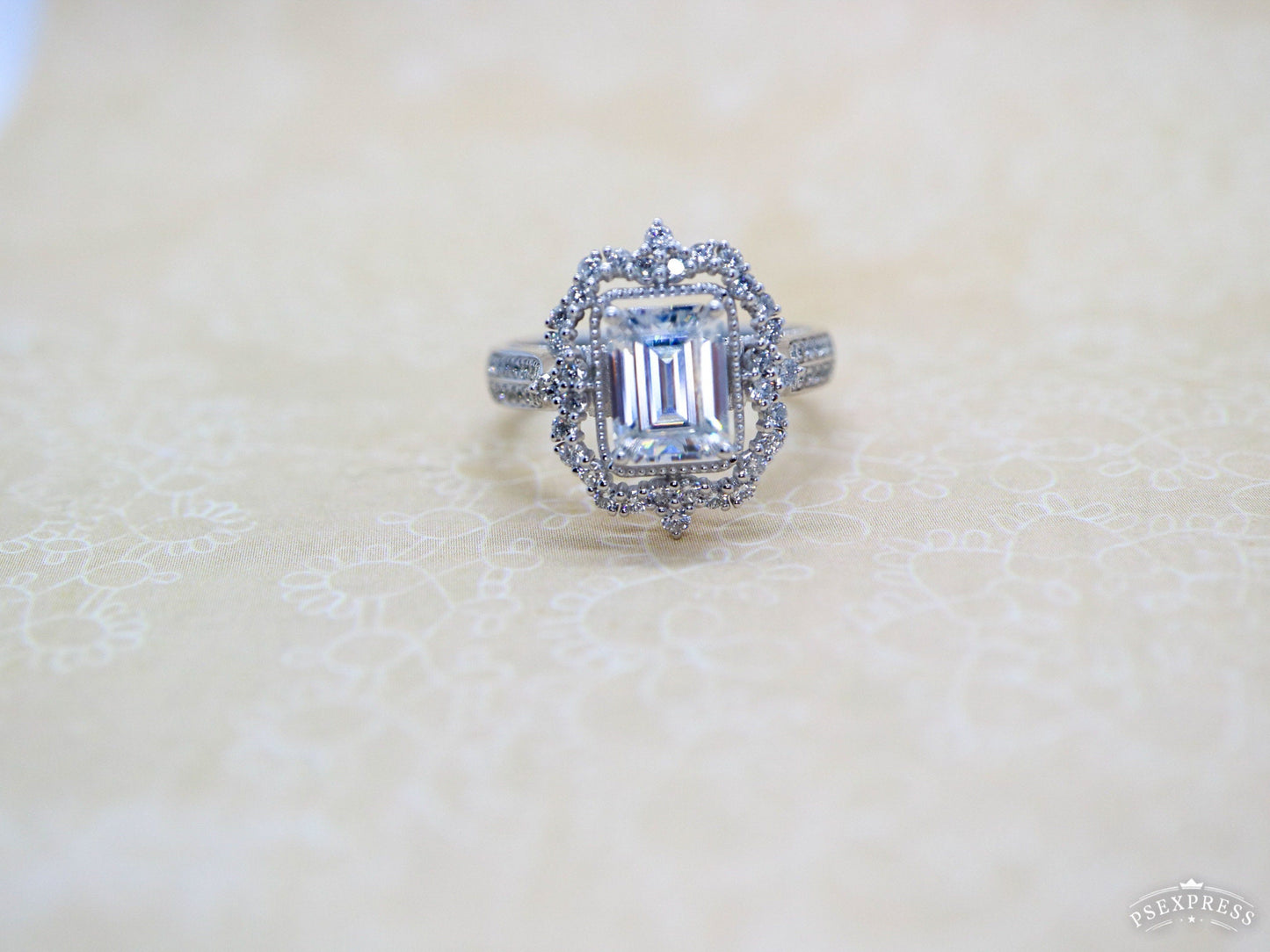 Emerald cut engagement ring, Art deco engagement ring, Art deco white gold cocktail ring,  Bridal wedding, Women anniversary gift for her