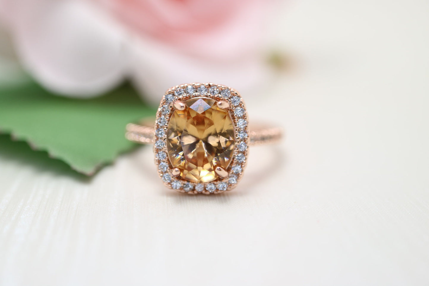 Morganite engagement ring, 7mmX9mm cushion cut moganite ring, 14krose gold ring, Halo diamond morganite engagement ring, ring for gift