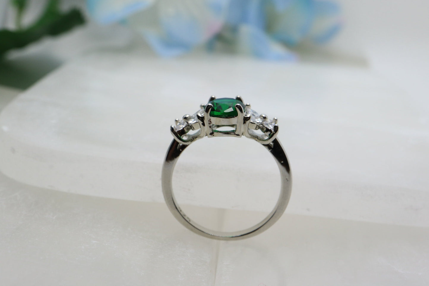 Oval emerald engagement ring, 14k White gold lab emerald ring, Vintage wedding and engagement  ring