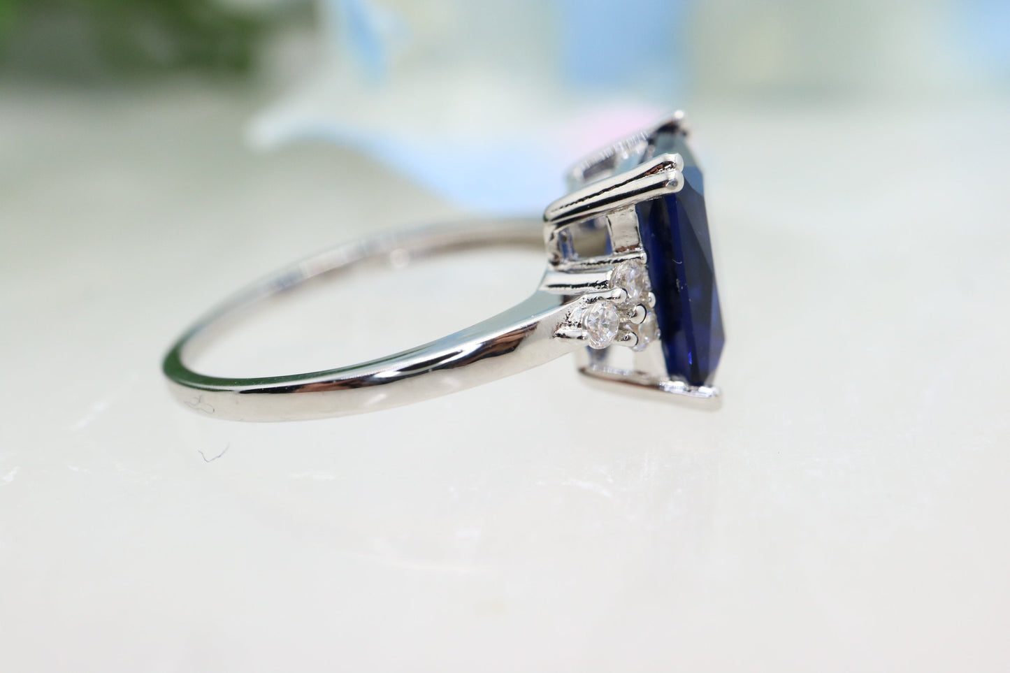 Tanzanite Engagement ring, Tanzanite ring with diamonds, emerald cut three stone cluster ring, purple blue stone, december birthsone