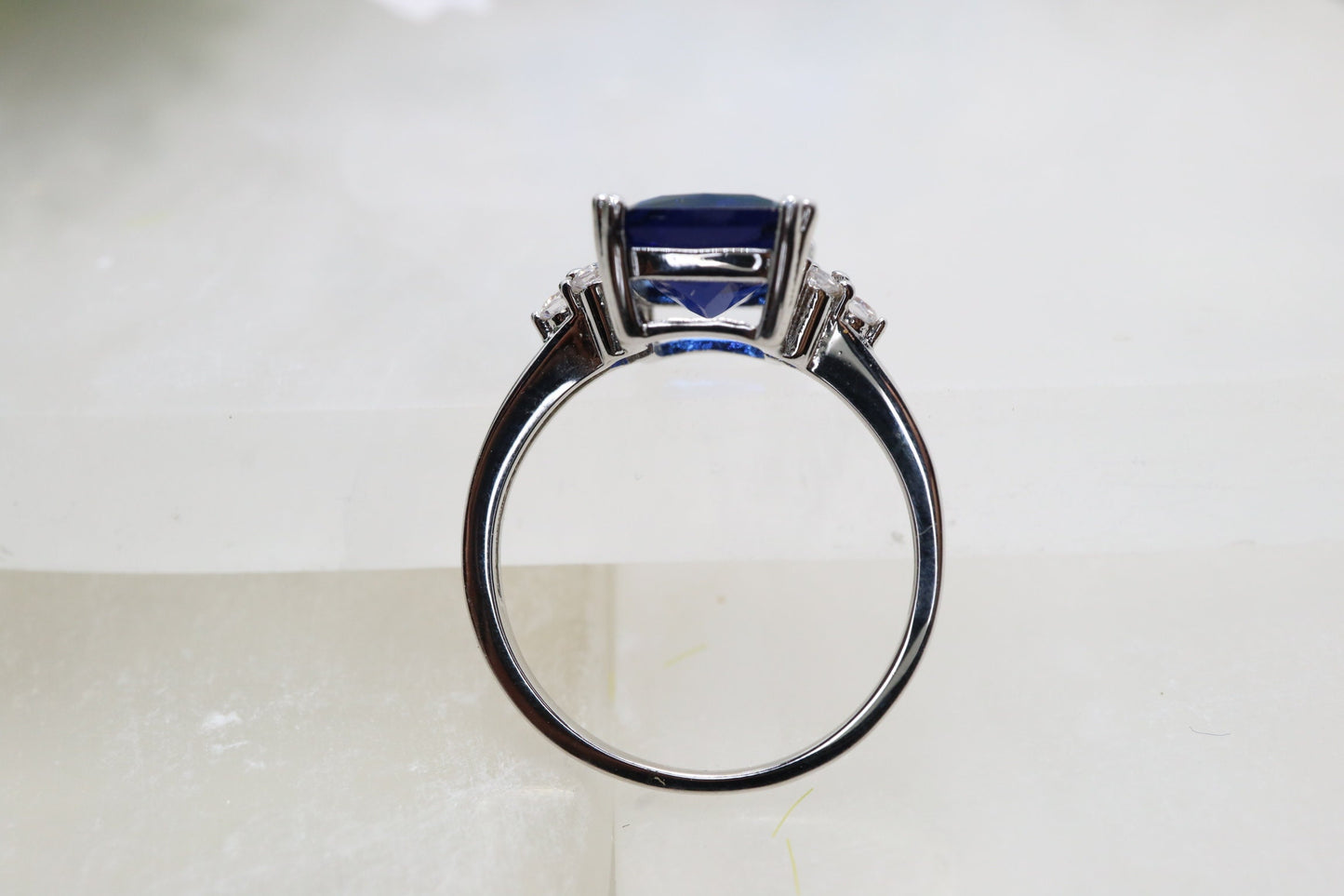 Tanzanite Engagement ring, Tanzanite ring with diamonds, emerald cut three stone cluster ring, purple blue stone, december birthsone